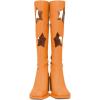 imageFSJ Women Chic Closed Square Toe Block Chunky High Heel Knee High Boots Star Cutout Back Zipper Casual Walking Shoes Size 415 USOrange