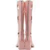 imageFSJ Women Chic Closed Square Toe Block Chunky High Heel Knee High Boots Star Cutout Back Zipper Casual Walking Shoes Size 415 USPink