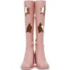 imageFSJ Women Chic Closed Square Toe Block Chunky High Heel Knee High Boots Star Cutout Back Zipper Casual Walking Shoes Size 415 USPink