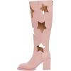 imageFSJ Women Chic Closed Square Toe Block Chunky High Heel Knee High Boots Star Cutout Back Zipper Casual Walking Shoes Size 415 USPink