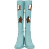 imageFSJ Women Chic Closed Square Toe Block Chunky High Heel Knee High Boots Star Cutout Back Zipper Casual Walking Shoes Size 415 USTurquoise