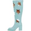 imageFSJ Women Chic Closed Square Toe Block Chunky High Heel Knee High Boots Star Cutout Back Zipper Casual Walking Shoes Size 415 USTurquoise