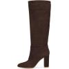 imageFSJ Women Comfortable Calf Knee Boots Stretch Pull On Round Closed Toe Chunky High Heels Suede Long Booties Ladies Dress Party Shoes Size 415 USBrown