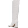 imageFSJ Women Comfortable Calf Knee Boots Stretch Pull On Round Closed Toe Chunky High Heels Suede Long Booties Ladies Dress Party Shoes Size 415 USWhite