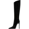 imageFSJ Women Patent Leather PU Pointed Toe Knee High Booties Winter Waterproof Slim High Heel MidCalf Boots Side Zipper Trendy Boots Size 415 USBlack