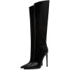 imageFSJ Women Patent Leather PU Pointed Toe Knee High Booties Winter Waterproof Slim High Heel MidCalf Boots Side Zipper Trendy Boots Size 415 USBlack