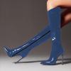 imageFSJ Women Patent Leather PU Pointed Toe Knee High Booties Winter Waterproof Slim High Heel MidCalf Boots Side Zipper Trendy Boots Size 415 USBlue