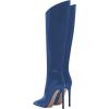 imageFSJ Women Patent Leather PU Pointed Toe Knee High Booties Winter Waterproof Slim High Heel MidCalf Boots Side Zipper Trendy Boots Size 415 USBlue