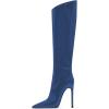 imageFSJ Women Patent Leather PU Pointed Toe Knee High Booties Winter Waterproof Slim High Heel MidCalf Boots Side Zipper Trendy Boots Size 415 USBlue