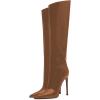 imageFSJ Women Patent Leather PU Pointed Toe Knee High Booties Winter Waterproof Slim High Heel MidCalf Boots Side Zipper Trendy Boots Size 415 USBrown