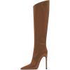 imageFSJ Women Patent Leather PU Pointed Toe Knee High Booties Winter Waterproof Slim High Heel MidCalf Boots Side Zipper Trendy Boots Size 415 USBrown