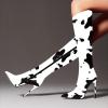 imageFSJ Women Patent Leather PU Pointed Toe Knee High Booties Winter Waterproof Slim High Heel MidCalf Boots Side Zipper Trendy Boots Size 415 USCow