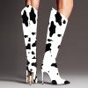 imageFSJ Women Patent Leather PU Pointed Toe Knee High Booties Winter Waterproof Slim High Heel MidCalf Boots Side Zipper Trendy Boots Size 415 USCow