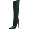 imageFSJ Women Patent Leather PU Pointed Toe Knee High Booties Winter Waterproof Slim High Heel MidCalf Boots Side Zipper Trendy Boots Size 415 USDark Green