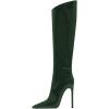 imageFSJ Women Patent Leather PU Pointed Toe Knee High Booties Winter Waterproof Slim High Heel MidCalf Boots Side Zipper Trendy Boots Size 415 USDark Green