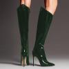 imageFSJ Women Patent Leather PU Pointed Toe Knee High Booties Winter Waterproof Slim High Heel MidCalf Boots Side Zipper Trendy Boots Size 415 USDark Green