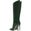 imageFSJ Women Patent Leather PU Pointed Toe Knee High Booties Winter Waterproof Slim High Heel MidCalf Boots Side Zipper Trendy Boots Size 415 USDark Green