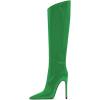 imageFSJ Women Patent Leather PU Pointed Toe Knee High Booties Winter Waterproof Slim High Heel MidCalf Boots Side Zipper Trendy Boots Size 415 USGreen