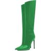 imageFSJ Women Patent Leather PU Pointed Toe Knee High Booties Winter Waterproof Slim High Heel MidCalf Boots Side Zipper Trendy Boots Size 415 USGreen