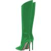 imageFSJ Women Patent Leather PU Pointed Toe Knee High Booties Winter Waterproof Slim High Heel MidCalf Boots Side Zipper Trendy Boots Size 415 USGreen