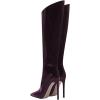 imageFSJ Women Patent Leather PU Pointed Toe Knee High Booties Winter Waterproof Slim High Heel MidCalf Boots Side Zipper Trendy Boots Size 415 USMaroon