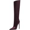 imageFSJ Women Patent Leather PU Pointed Toe Knee High Booties Winter Waterproof Slim High Heel MidCalf Boots Side Zipper Trendy Boots Size 415 USMaroon