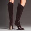 imageFSJ Women Patent Leather PU Pointed Toe Knee High Booties Winter Waterproof Slim High Heel MidCalf Boots Side Zipper Trendy Boots Size 415 USMaroon