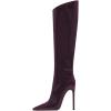 imageFSJ Women Patent Leather PU Pointed Toe Knee High Booties Winter Waterproof Slim High Heel MidCalf Boots Side Zipper Trendy Boots Size 415 USMaroon