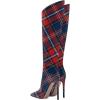 imageFSJ Women Patent Leather PU Pointed Toe Knee High Booties Winter Waterproof Slim High Heel MidCalf Boots Side Zipper Trendy Boots Size 415 USPlaid