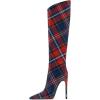imageFSJ Women Patent Leather PU Pointed Toe Knee High Booties Winter Waterproof Slim High Heel MidCalf Boots Side Zipper Trendy Boots Size 415 USPlaid