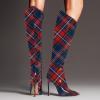 imageFSJ Women Patent Leather PU Pointed Toe Knee High Booties Winter Waterproof Slim High Heel MidCalf Boots Side Zipper Trendy Boots Size 415 USPlaid