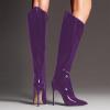 imageFSJ Women Patent Leather PU Pointed Toe Knee High Booties Winter Waterproof Slim High Heel MidCalf Boots Side Zipper Trendy Boots Size 415 USPurple