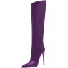 imageFSJ Women Patent Leather PU Pointed Toe Knee High Booties Winter Waterproof Slim High Heel MidCalf Boots Side Zipper Trendy Boots Size 415 USPurple
