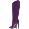 imageFSJ Women Patent Leather PU Pointed Toe Knee High Booties Winter Waterproof Slim High Heel MidCalf Boots Side Zipper Trendy Boots Size 415 USPurple