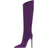 imageFSJ Women Patent Leather PU Pointed Toe Knee High Booties Winter Waterproof Slim High Heel MidCalf Boots Side Zipper Trendy Boots Size 415 USPurple
