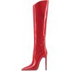 imageFSJ Women Patent Leather PU Pointed Toe Knee High Booties Winter Waterproof Slim High Heel MidCalf Boots Side Zipper Trendy Boots Size 415 USRed