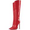 imageFSJ Women Patent Leather PU Pointed Toe Knee High Booties Winter Waterproof Slim High Heel MidCalf Boots Side Zipper Trendy Boots Size 415 USRed