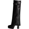 imageFSJ Women Platform Chunky Heel Knee High Boots Fold Over Closed Square Toe Back Zipper High Heels Wide Calf Chic Casual Daily Boots Size 416 USBlack