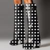 imageFSJ Women Platform Chunky Heel Knee High Boots Fold Over Closed Square Toe Back Zipper High Heels Wide Calf Chic Casual Daily Boots Size 416 USBlack and White Dots