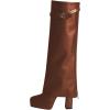 imageFSJ Women Platform Chunky Heel Knee High Boots Fold Over Closed Square Toe Back Zipper High Heels Wide Calf Chic Casual Daily Boots Size 416 USBrown