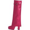 imageFSJ Women Platform Chunky Heel Knee High Boots Fold Over Closed Square Toe Back Zipper High Heels Wide Calf Chic Casual Daily Boots Size 416 USDeep Pink