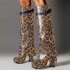 imageFSJ Women Platform Chunky Heel Knee High Boots Fold Over Closed Square Toe Back Zipper High Heels Wide Calf Chic Casual Daily Boots Size 416 USLeopard Print