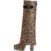 imageFSJ Women Platform Chunky Heel Knee High Boots Fold Over Closed Square Toe Back Zipper High Heels Wide Calf Chic Casual Daily Boots Size 416 USLeopard Print