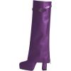 imageFSJ Women Platform Chunky Heel Knee High Boots Fold Over Closed Square Toe Back Zipper High Heels Wide Calf Chic Casual Daily Boots Size 416 USPurple