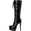 imageFSJ Women Platform Knee High Boots Buckled Strappy Round Toe Laceup Zipper Tall Stiletto High Heel Long Boots Evening Dress Shoes Size 416 USBlack