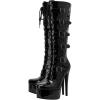 imageFSJ Women Platform Knee High Boots Buckled Strappy Round Toe Laceup Zipper Tall Stiletto High Heel Long Boots Evening Dress Shoes Size 416 USBlack