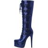 imageFSJ Women Platform Knee High Boots Buckled Strappy Round Toe Laceup Zipper Tall Stiletto High Heel Long Boots Evening Dress Shoes Size 416 USBlue