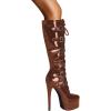 imageFSJ Women Platform Knee High Boots Buckled Strappy Round Toe Laceup Zipper Tall Stiletto High Heel Long Boots Evening Dress Shoes Size 416 USBrown