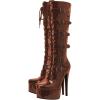 imageFSJ Women Platform Knee High Boots Buckled Strappy Round Toe Laceup Zipper Tall Stiletto High Heel Long Boots Evening Dress Shoes Size 416 USBrown