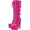 imageFSJ Women Platform Knee High Boots Buckled Strappy Round Toe Laceup Zipper Tall Stiletto High Heel Long Boots Evening Dress Shoes Size 416 USPink
